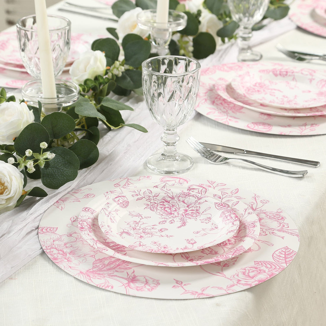 French Toile Paper Round Dinner Plates 9