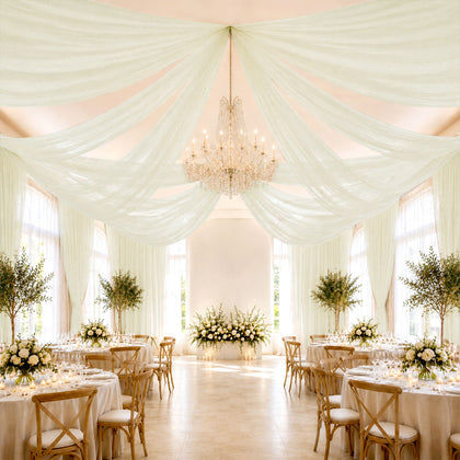 Ivory Sheer Ceiling Drape – 10ft x 32ft Extra Long Drapery Panel for Wedding Canopy, Backdrop & Reception Décor