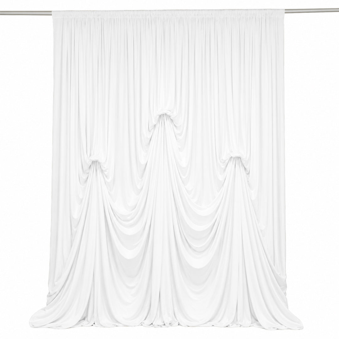 Spandex Pre-Sewn Dramatic Drape Backdrop Curtain – 13ft × 20ft White 4-Way Stretch Wrinkle-Free 180GSM Event Panel with 3 Adjustable Ribbon Ties