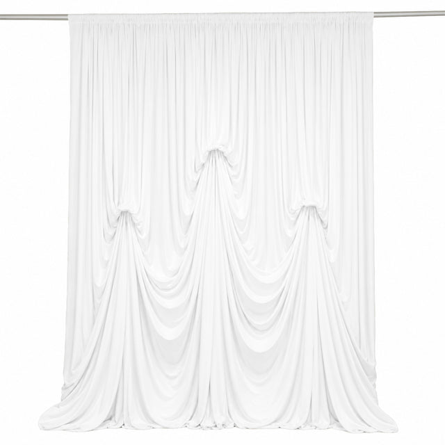 Spandex Pre-Sewn Dramatic Drape Backdrop Curtain – 13ft × 20ft White 4-Way Stretch Wrinkle-Free 180GSM Event Panel with 3 Adjustable Ribbon Ties