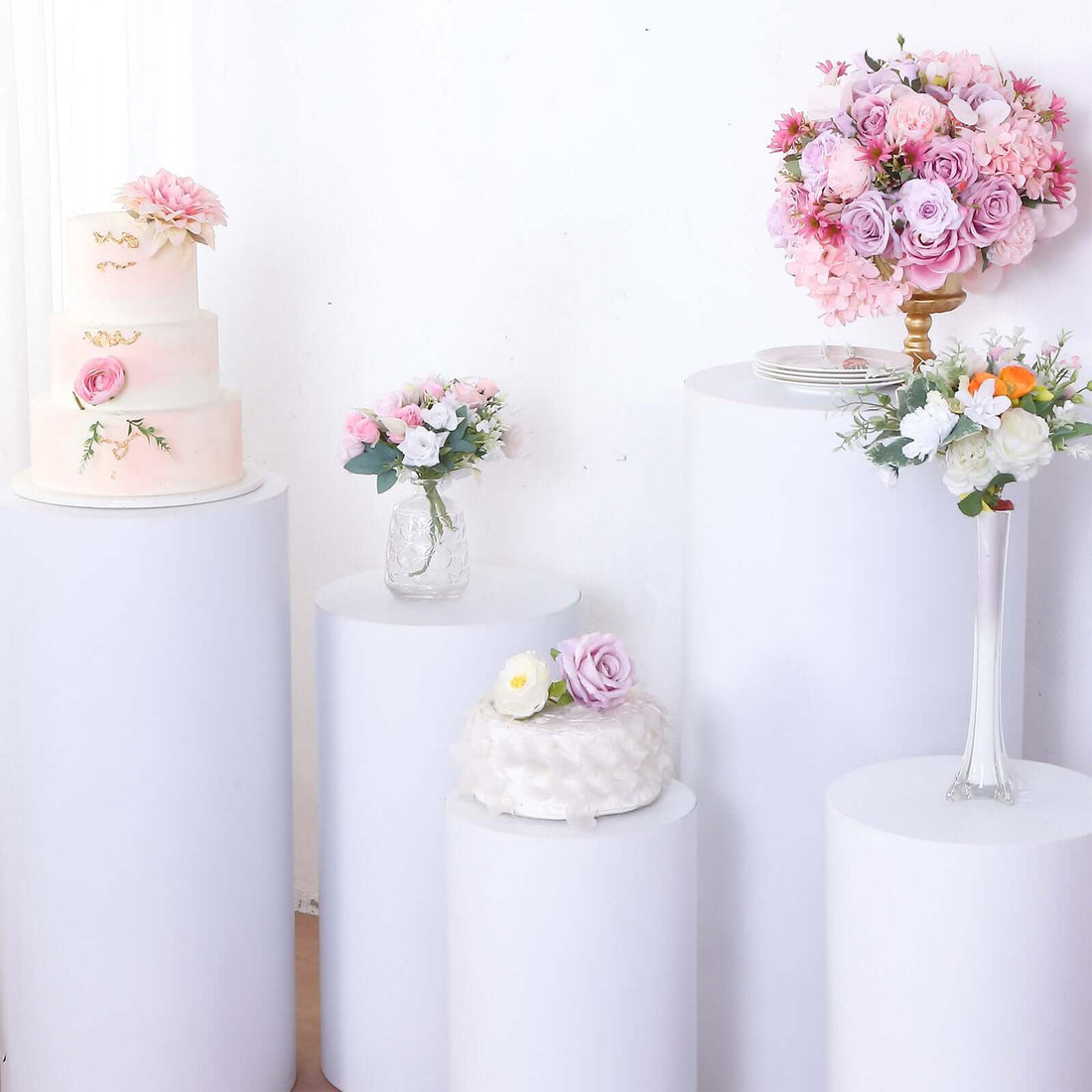 White Metal Cylinder Prop Pedestal Stands | eFavormart