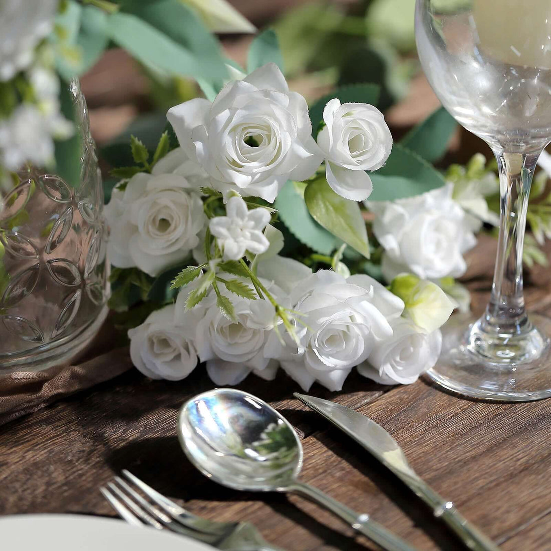 12 White Real Touch Silk Rose Bouquets | eFavormart