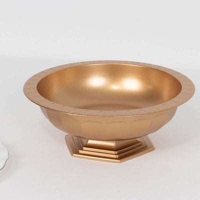 Gold decorative bowl with a textured rim and hexagonal base