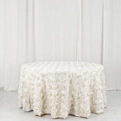 Satin Round Tablecloth 120" Ivory - Grandiose 3D Rosette Table Cover