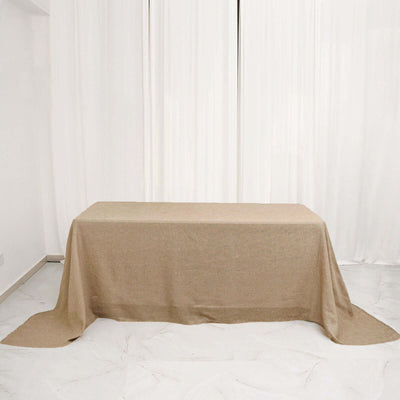 Faux Burlap Jute Rectangle Tablecloth 90"x132" Natural - Rustic Seamless Table Linen for Events