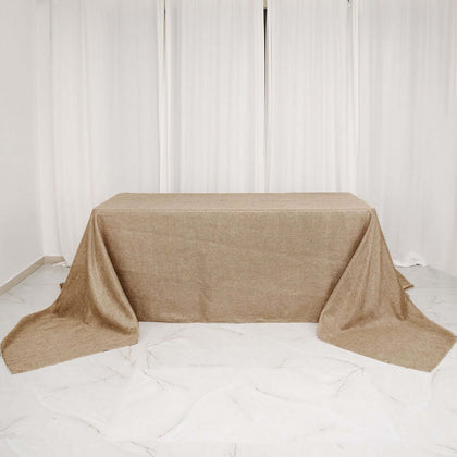 Faux Burlap Jute Rectangle Tablecloth 90"x156" Natural - Rustic Seamless Table Linen for Events