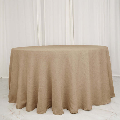 Faux Burlap Jute Round Tablecloth 108" Natural - Rustic Table Linen for Events