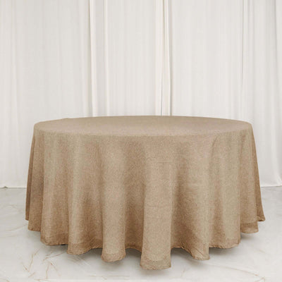 Faux Burlap Jute Round Tablecloth 120" Natural - Rustic Seamless Table Linen for Events
