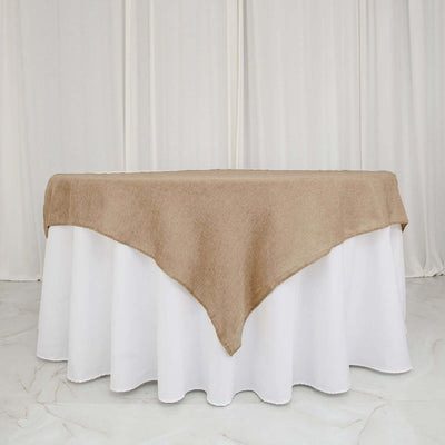 Faux Burlap Jute Square Table Overlay 54"x54" Natural - Rustic Table Topper for Events