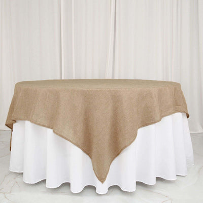 Faux Burlap Jute Table Overlay 90"x90" Natural with Boho Chic Design - Perfect for Rustic Events