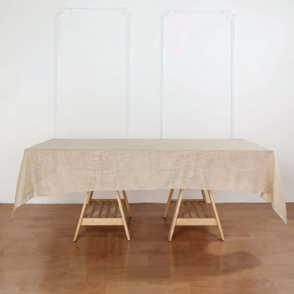 Faux Linen Rectangular Tablecloth 60"x102" Beige - Slubby Textured & Wrinkle Resistant Table Cover