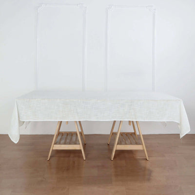 Faux Linen Rectangular Tablecloth 60"x102" White - Slubby Textured & Wrinkle Resistant Table Cover for Stylish Event Settings