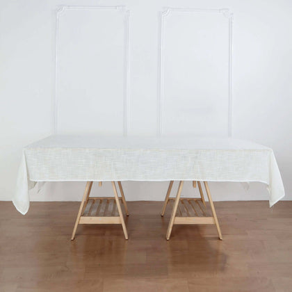 Faux Linen Rectangular Tablecloth 60"x102" White - Slubby Textured & Wrinkle Resistant Table Cover for Stylish Event Settings