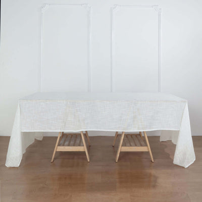 Faux Linen Rectangular Tablecloth 60"x126" White - Slubby Textured & Wrinkle Resistant Table Cover for Rustic Themed Events