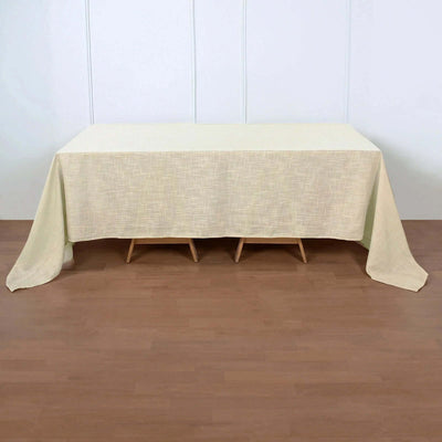 Faux Linen Rectangular Tablecloth 90"x132" Beige with Slubby Textured - Wrinkle Resistant & Seamless Table Cover