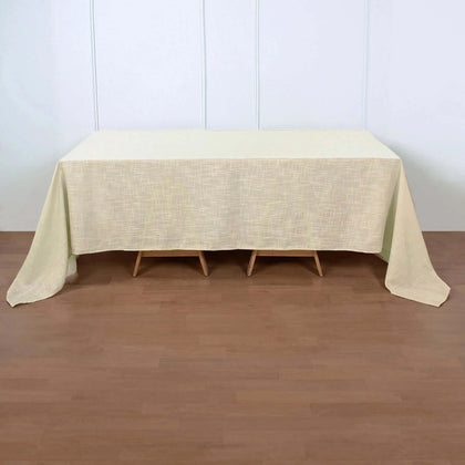 Faux Linen Rectangular Tablecloth 90"x132" Beige with Slubby Textured - Wrinkle Resistant & Seamless Table Cover