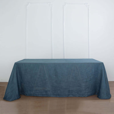 Faux Linen Rectangular Tablecloth 90"x132" Blue with Slubby Textured - Wrinkle Resistant & Seamless Table Cover