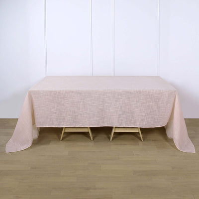 Faux Linen Rectangular Tablecloth 90"x132" Blush with Slubby Textured - Wrinkle Resistant & Seamless Table Cover