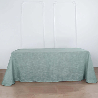 Faux Linen Rectangular Tablecloth 90"x132" Dusty Blue with Slubby Textured - Wrinkle Resistant & Seamless Table Cover