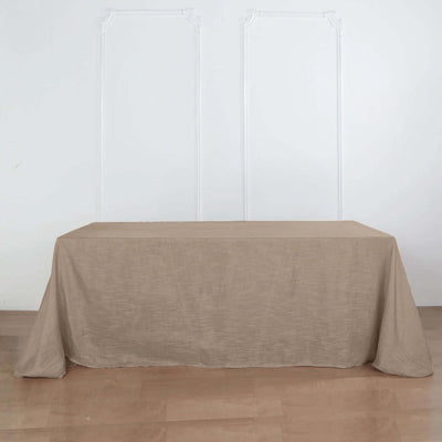Faux Linen Rectangular Tablecloth 90"x132" Taupe with Slubby Textured - Wrinkle Resistant & Seamless Table Cover