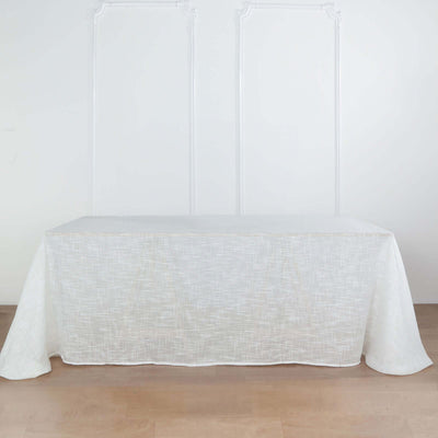Faux Linen Rectangular Tablecloth 90"x132" White with Slubby Textured - Wrinkle Resistant & Seamless Table Cover for Boho Chic Party Settings