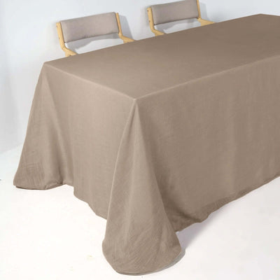 Faux Linen Rectangular Tablecloth 90"x156" Taupe with Slubby Textured - Wrinkle Resistant & Seamless Table Cover