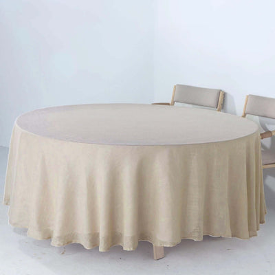 Faux Linen Round Tablecloth 108" Beige - Slubby Textured & Wrinkle Resistant Table Cover