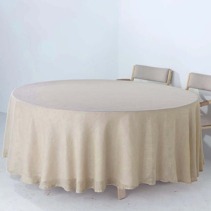 Faux Linen Round Tablecloth 108" Beige - Slubby Textured & Wrinkle Resistant Table Cover