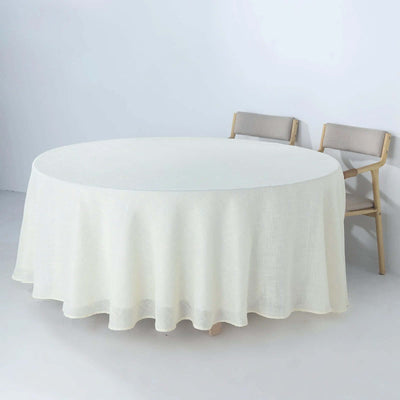 Faux Linen Round Tablecloth 108" White - Slubby Textured & Wrinkle Resistant Table Cover for Weddings and Special Events