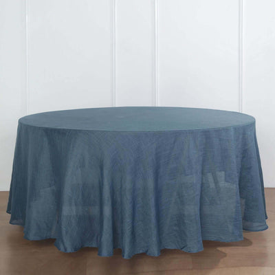 Faux Linen Round Tablecloth 120" Blue with Slubby Textured - Wrinkle Resistant & Seamless Table Cover