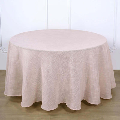 Faux Linen Round Tablecloth 120" Blush with Slubby Textured - Wrinkle Resistant & Seamless Table Cover