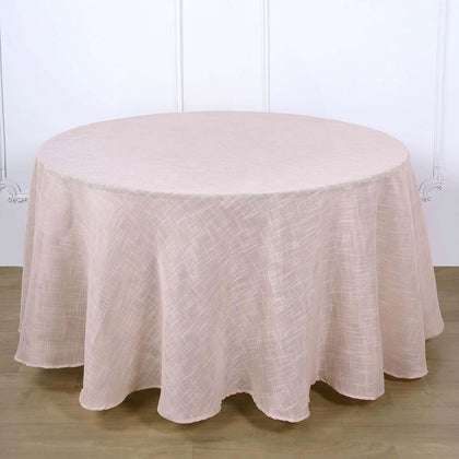 Faux Linen Round Tablecloth 120" Blush with Slubby Textured - Wrinkle Resistant & Seamless Table Cover