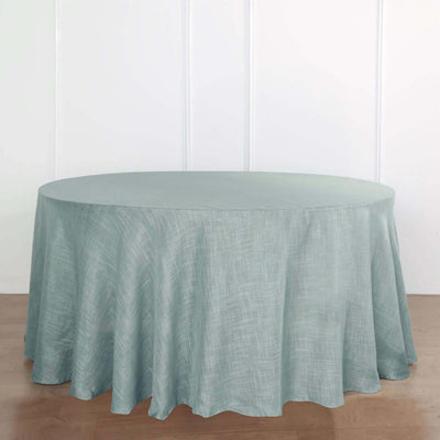 Faux Linen Round Tablecloth 120" Dusty Blue with Slubby Textured - Wrinkle Resistant & Seamless Table Cover