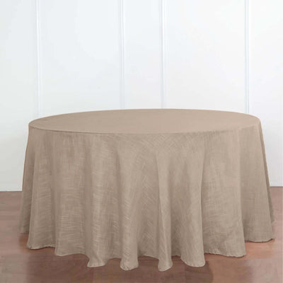 Faux Linen Round Tablecloth 120" Taupe with Slubby Textured - Wrinkle Resistant & Seamless Table Cover