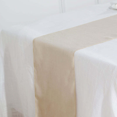 Faux Linen Table Runner 12"x108" Beige - Slubby Textured Table Decor