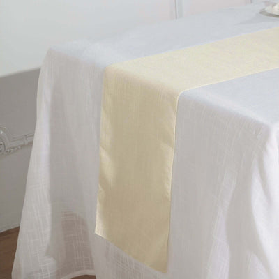 Faux Linen Table Runner 12"x108" Ivory - Slubby Textured Table Decor