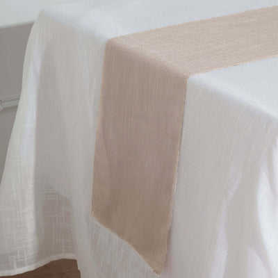 Faux Linen Table Runner 12"x108" Taupe - Slubby Textured Table Decor