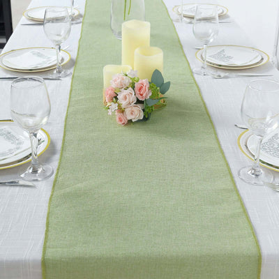 Faux Linen Table Runner 14"x108" Sage Green - Boho Chic Rustic Table Decor