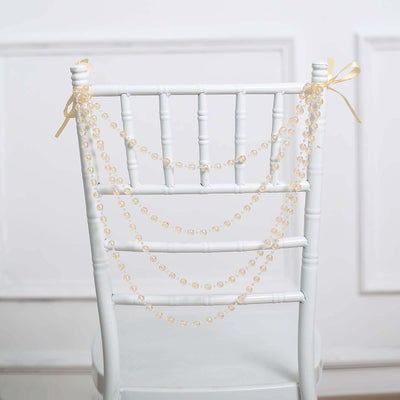 Faux Pearl Beaded Chair Back Garland Sash 16" Amber Gatsby-Inspired Design - Pre-Tied Pearl String for Chiavari Chairs
