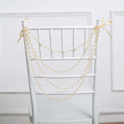 Faux Pearl Beaded Chair Back Garland Sash 16" Amber Gatsby-Inspired Design - Pre-Tied Pearl String for Chiavari Chairs