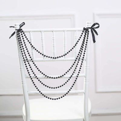 Faux Pearl Beaded Chair Back Garland Sash 16" Black Gatsby-Inspired Design - Pre-Tied Pearl String for Chiavari Chairs