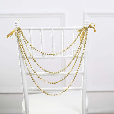 Faux Pearl Beaded Chair Back Garland Sash 16" Gold Gatsby-Inspired Design - Pre-Tied Pearl String for Chiavari Chairs