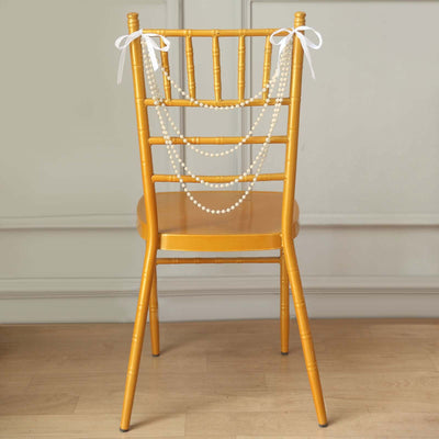 Faux Pearl Beaded Chair Back Garland Sash 16" Ivory Gatsby-Inspired Design - Pre-Tied Pearl String for Chiavari Chairs