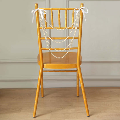 Faux Pearl Beaded Chair Back Garland Sash 16" Ivory Gatsby-Inspired Design - Pre-Tied Pearl String for Chiavari Chairs