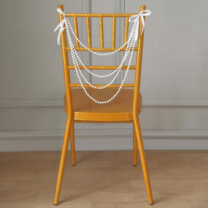 Faux Pearl Beaded Chair Back Garland Sash 16" White Gatsby-Inspired Design - Pre-Tied Pearl String for Chiavari Chairs