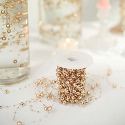 Faux Pearl String Beads Vase Filler, Rose Gold DIY Craft Fishing Line Pearl Chains 100ft