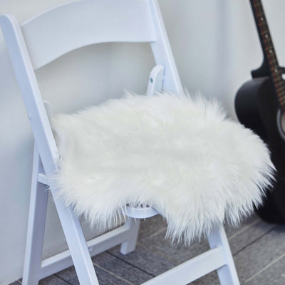 Faux Sheepskin Fur Square Seat Cushion Cover White with Plush Soft Texture - Small Shag Area Rug 20" for Refined Decor