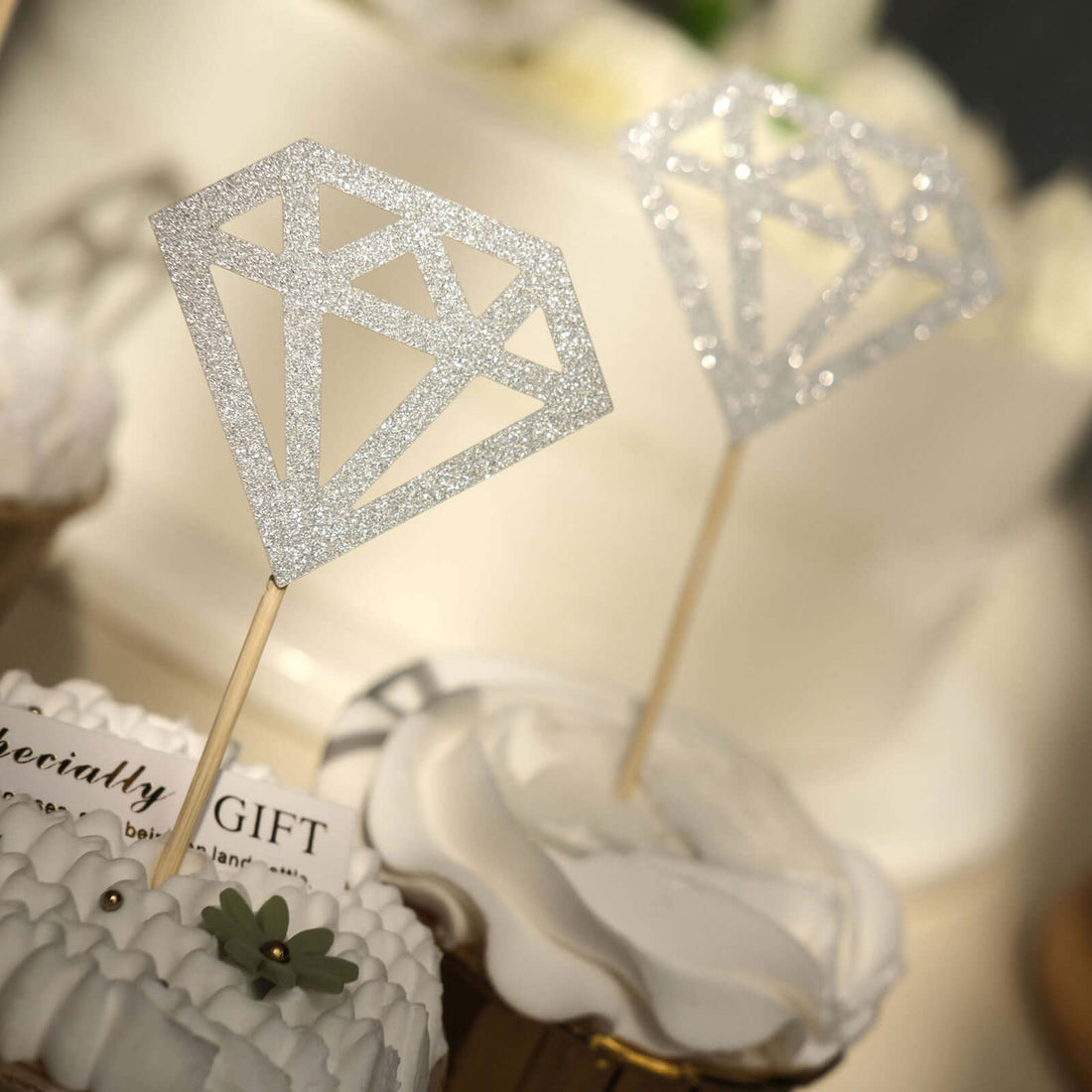 Cupcake Toppers Diamond Ring Silver | eFavormart