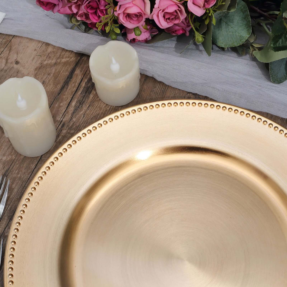 Metallic Gold Beaded Rim Charger Plates 6 Pack | eFavormart