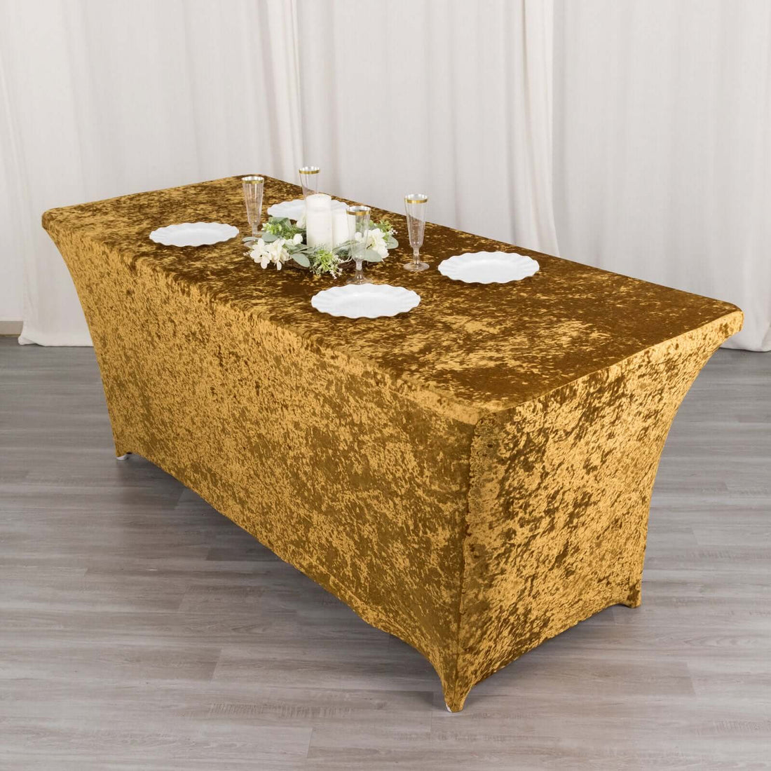 Crushed Velvet Fitted Table Cover 6ft Gold | eFavormart